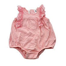 Load image into Gallery viewer, Girls Dymples, broderie trim pink cotton romper, EUC, size 0,  