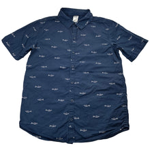 Load image into Gallery viewer, Boys Anko, navy short sleeve cotton shirt, sharks, GUC, size 12,  