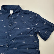 Load image into Gallery viewer, Boys Anko, navy short sleeve cotton shirt, sharks, GUC, size 12,  