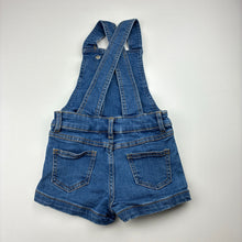 Load image into Gallery viewer, Girls 1964 Denim Co, blue stretch denim overalls / shortalls, EUC, size 2,  