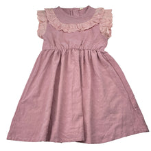 Load image into Gallery viewer, Girls pink, broderie trim dress, marks on front, FUC, size 6, L: 59cm