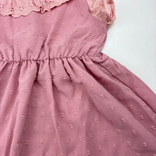 Load image into Gallery viewer, Girls pink, broderie trim dress, marks on front, FUC, size 6, L: 59cm