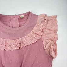 Load image into Gallery viewer, Girls pink, broderie trim dress, marks on front, FUC, size 6, L: 59cm