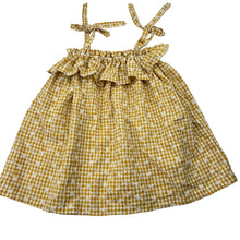 Load image into Gallery viewer, Girls Ma Mer, embroidered mustard gingham summer dress, EUC, size 2-3, L: 47cm