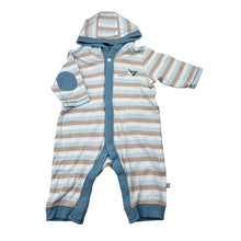 Load image into Gallery viewer, Boys M&amp;S, striped cotton hooded romper, bird, wash fade, FUC, size 000,  