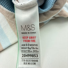 Load image into Gallery viewer, Boys M&amp;S, striped cotton hooded romper, bird, wash fade, FUC, size 000,  