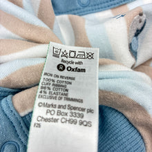 Load image into Gallery viewer, Boys M&amp;S, striped cotton hooded romper, bird, wash fade, FUC, size 000,  