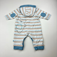 Load image into Gallery viewer, Boys M&amp;S, striped cotton hooded romper, bird, wash fade, FUC, size 000,  