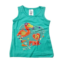 Load image into Gallery viewer, Girls Tiny Little Wonders, aqua singlet top, flamingo, EUC, size 0000,  