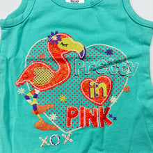 Load image into Gallery viewer, Girls Tiny Little Wonders, aqua singlet top, flamingo, EUC, size 0000,  