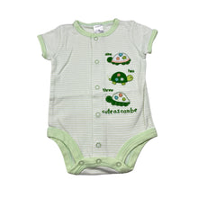 Load image into Gallery viewer, Unisex Carter's, green stripe cotton bodysuit / romper, GUC, size 000,  