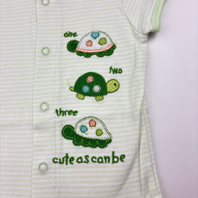Load image into Gallery viewer, Unisex Carter's, green stripe cotton bodysuit / romper, GUC, size 000,  