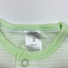 Load image into Gallery viewer, Unisex Carter's, green stripe cotton bodysuit / romper, GUC, size 000,  