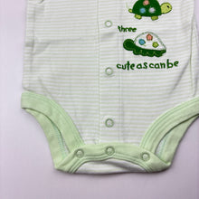 Load image into Gallery viewer, Unisex Carter's, green stripe cotton bodysuit / romper, GUC, size 000,  