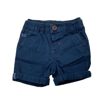 Load image into Gallery viewer, Boys Mothercare, navy stretch cotton shorts, elasticated, GUC, size 00,  