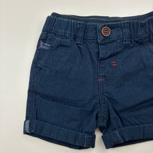 Load image into Gallery viewer, Boys Mothercare, navy stretch cotton shorts, elasticated, GUC, size 00,  