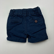 Load image into Gallery viewer, Boys Mothercare, navy stretch cotton shorts, elasticated, GUC, size 00,  
