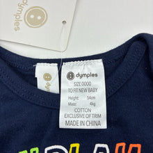 Load image into Gallery viewer, Unisex Dymples, navy cotton bodysuit / romper,play, NEW, size 0000,  
