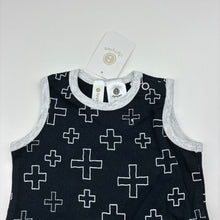 Load image into Gallery viewer, Unisex Dymples, black cotton romper, crosses, NEW, size 000,  