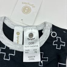 Load image into Gallery viewer, Unisex Dymples, black cotton romper, crosses, NEW, size 000,  