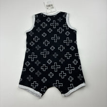 Load image into Gallery viewer, Unisex Dymples, black cotton romper, crosses, NEW, size 000,  