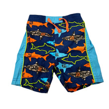 Load image into Gallery viewer, Boys lined, lightweight board shorts, elasticated, sharks, GUC, size 0,  