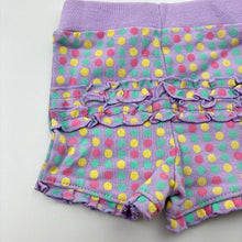 Load image into Gallery viewer, Girls Dymples, lilac spotted cotton shorts, EUC, size 000,  