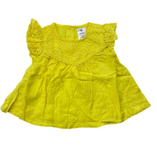 Load image into Gallery viewer, Girls Target, bright yellow cotton top,broderie trim, EUC, size 000,  