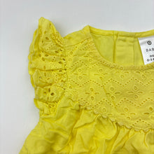 Load image into Gallery viewer, Girls Target, bright yellow cotton top,broderie trim, EUC, size 000,  