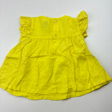 Load image into Gallery viewer, Girls Target, bright yellow cotton top,broderie trim, EUC, size 000,  