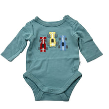 Load image into Gallery viewer, Boys Target, blue cotton bodysuit / romper, racing cars, GUC, size 0000,  