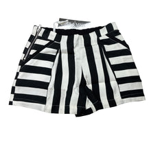 Load image into Gallery viewer, Girls Mr &amp; Miss Aust, black &amp; white lightweight pleat front shorts, adjustable, NEW, size 5,  