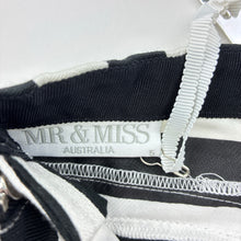 Load image into Gallery viewer, Girls Mr &amp; Miss Aust, black &amp; white lightweight pleat front shorts, adjustable, NEW, size 5,  