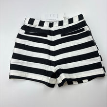 Load image into Gallery viewer, Girls Mr &amp; Miss Aust, black &amp; white lightweight pleat front shorts, adjustable, NEW, size 5,  