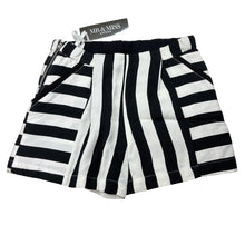 Load image into Gallery viewer, Girls Mr &amp; Miss Aust, black &amp; white lightweight pleat front shorts, adjustable, NEW, size 6,  