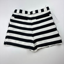Load image into Gallery viewer, Girls Mr &amp; Miss Aust, black &amp; white lightweight pleat front shorts, adjustable, NEW, size 6,  