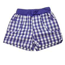 Load image into Gallery viewer, Girls Baby Biz, purple check lightweight cotton shorts, EUC, size 000,  