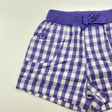 Load image into Gallery viewer, Girls Baby Biz, purple check lightweight cotton shorts, EUC, size 000,  