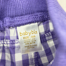 Load image into Gallery viewer, Girls Baby Biz, purple check lightweight cotton shorts, EUC, size 000,  