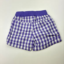 Load image into Gallery viewer, Girls Baby Biz, purple check lightweight cotton shorts, EUC, size 000,  