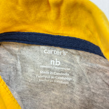 Load image into Gallery viewer, Boys Carters, yellow &amp; grey cotton polo romper, EUC, size 0000,  