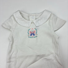 Load image into Gallery viewer, Girls Sergent Major, white cotton bodysuit / romper,butterfly, EUC, size 000,  