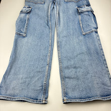 Load image into Gallery viewer, Girls DECJUBA KIDS, blue stretch denim cargo jeans, W: 33cm across, Inside leg: 61.5cm, GUC, size 14,  