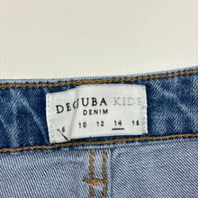 Load image into Gallery viewer, Girls DECJUBA KIDS, blue stretch denim cargo jeans, W: 33cm across, Inside leg: 61.5cm, GUC, size 14,  