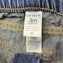 Load image into Gallery viewer, Unisex Carters, blue denim jeans, elasticated, GUC, size 3 months,  