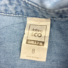 Load image into Gallery viewer, Girls Clothing &amp; Co, chambray cotton long sleeve shirt, GUC, size 8,  