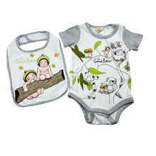 Load image into Gallery viewer, Unisex May Gibbs, Gumnut Babies cotton bodysuit / romper + bib, FUC, size 00,  