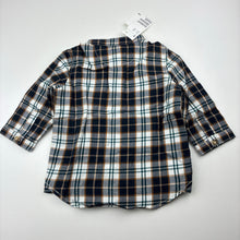 Load image into Gallery viewer, Boys H&amp;M, checked cotton long sleeve collarless shirt, NEW, size 00,  