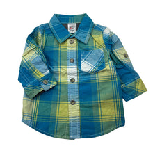 Load image into Gallery viewer, Boys Charlie &amp; Me, colourful lighweight cotton long sleeve shirt, light marks on collar, FUC, size 000,  
