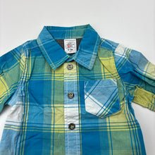 Load image into Gallery viewer, Boys Charlie &amp; Me, colourful lighweight cotton long sleeve shirt, light marks on collar, FUC, size 000,  